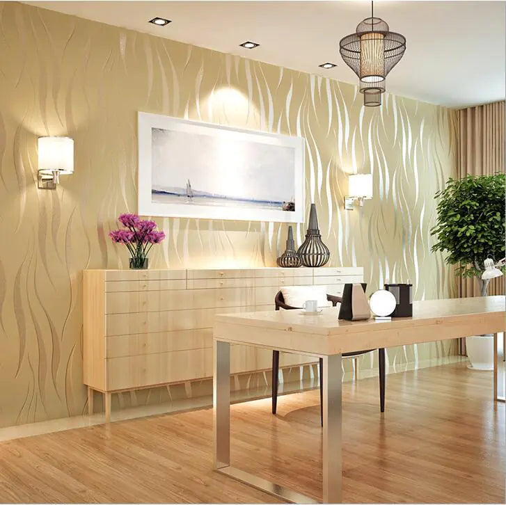 Eco-Friendly Wave Pattern Non-Woven Wallpaper 3D Design